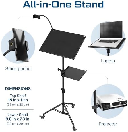 Black tripod projector stand with wheels — photo 3