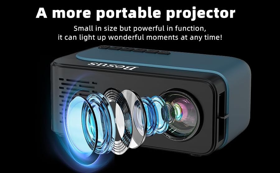 Cyan mini projector with included tripod — photo 4