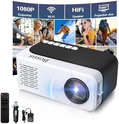 Black mini outdoor projector with tripod