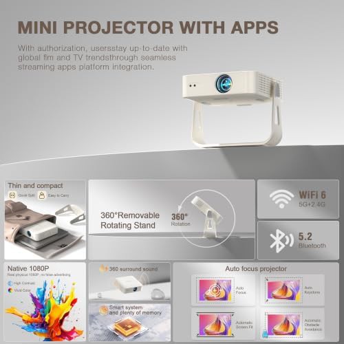 White smart projector with 360 stand — photo 5