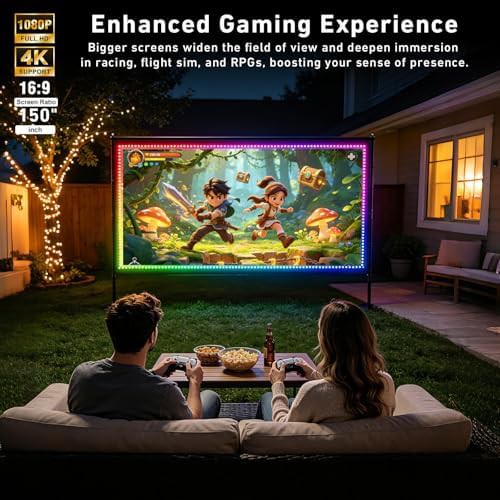 Large 150 inch screen with string lights — photo 4