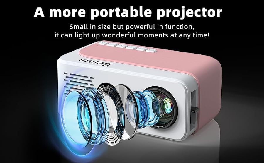 Pink mini outdoor movie projector with tripod — photo 3